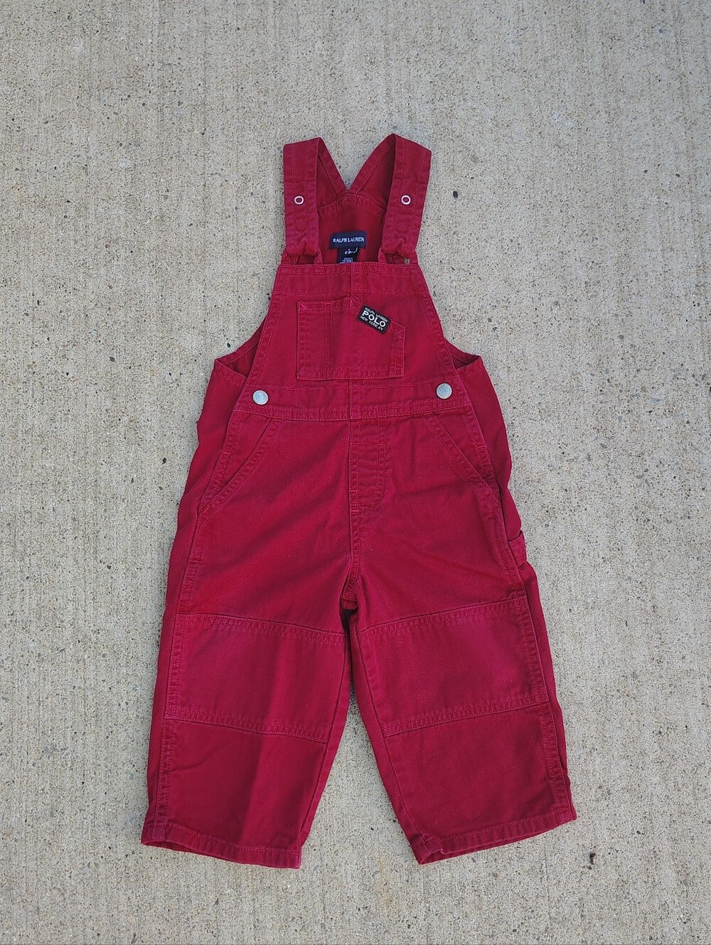 Polo Jeans Co Ralph Lauren Red Overalls Baby 12-18M Snaps Carpenter Double Knee